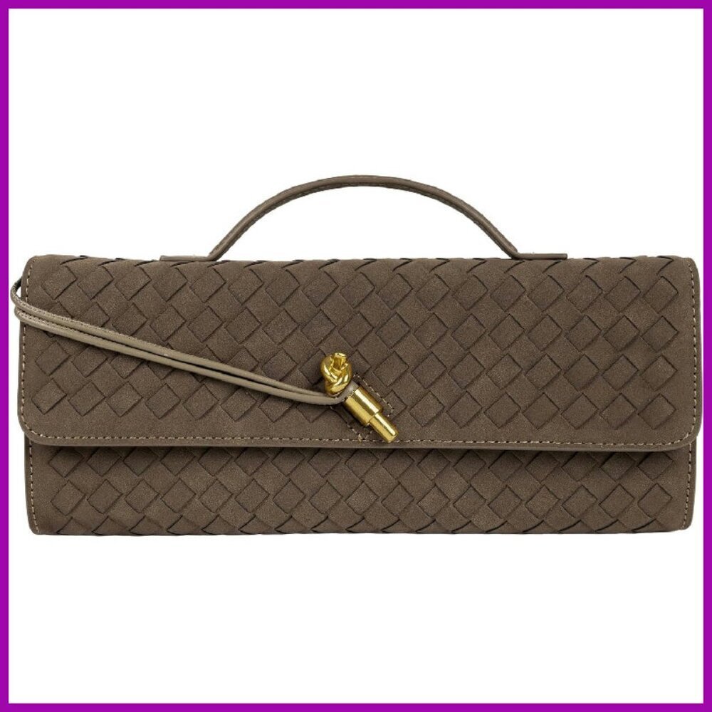 Woven Leather Evening Clutch Crossbody Bag Formal Suede Handbag